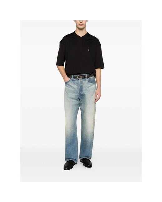 Emporio Armani Black V-Neck T-Shirt With Logo for men