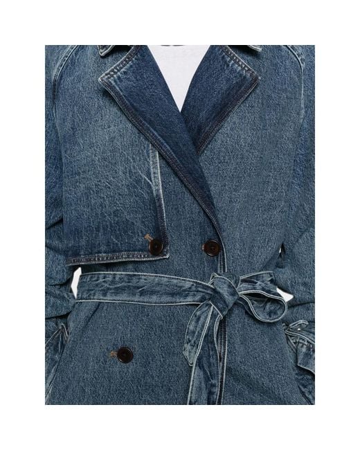 Anine Bing Blue Rickie Double-Breasted Belted Denim Coat