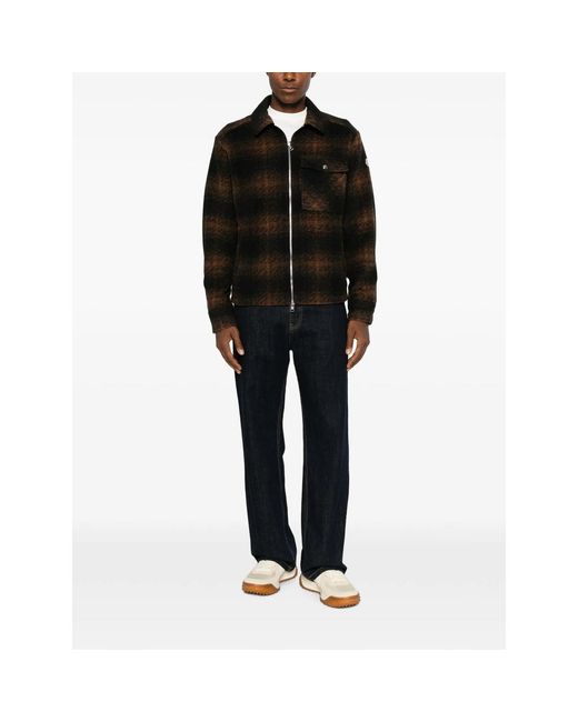 Moncler Black Check-Pattern Zip-Up Overshirt for men