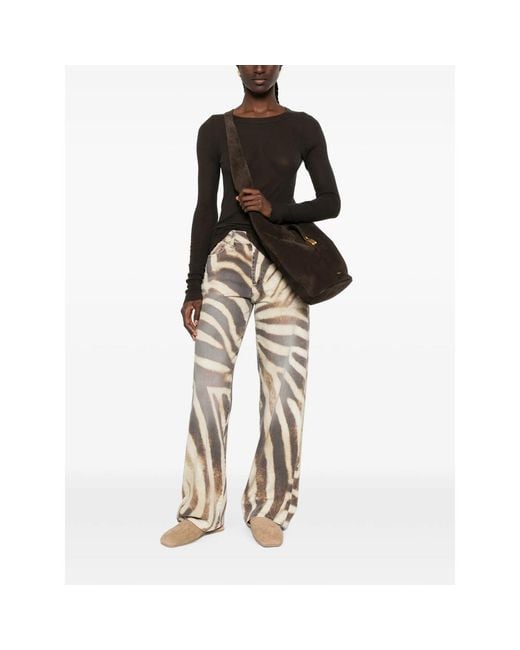 7 For All Mankind Natural Stovepipe Zebra-Print Straight-Leg Jeans