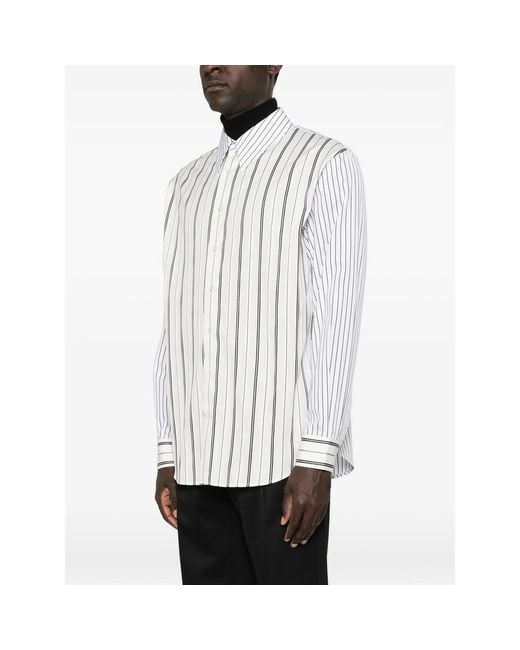 Saint Laurent White Vertical-Stripe Long-Sleeve Shirt for men