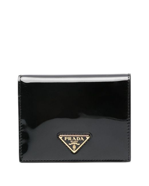 Prada Black Triangle-Logo Patent Leather Wallet for men