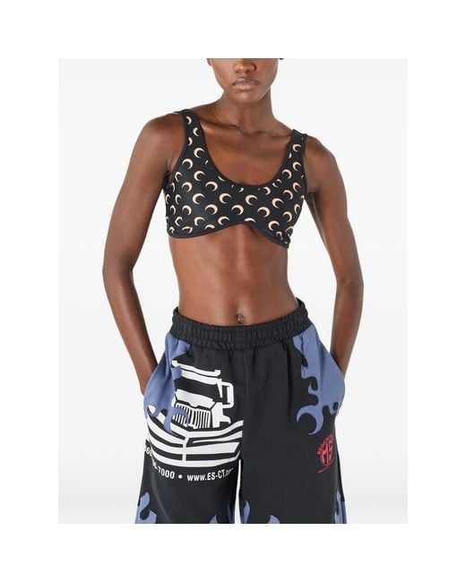 MARINE SERRE Black Brassière À Imprimé Lune