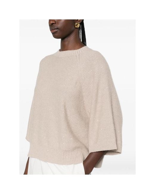 Fabiana Filippi Natural Sequin-Embellished Raglan-Sleeve Sweater