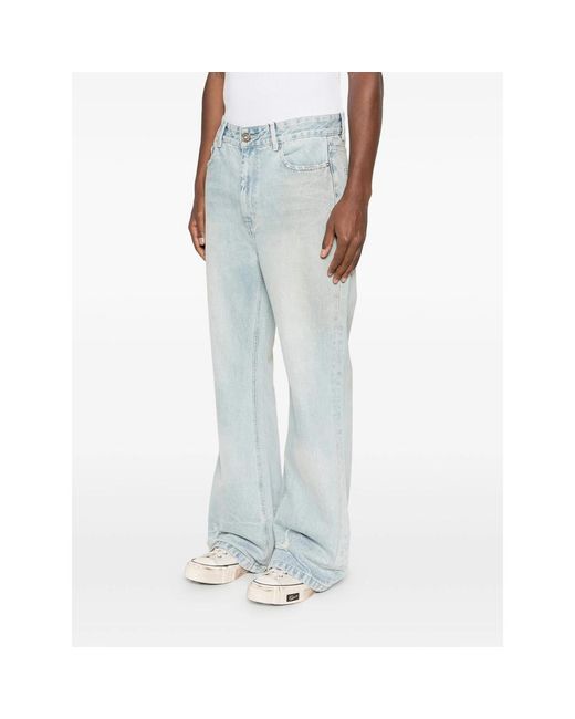 MADFRENZY Blue Distressed Bootcut Jeans for men