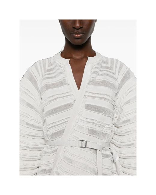 CFCL White Belted Ribbed-Knit Jacket