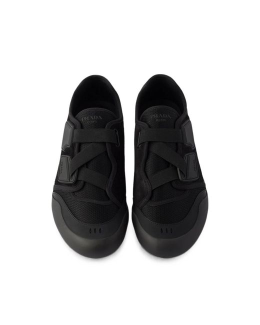 Prada Black Speedrock Leather And Mesh Fabric Sneakers for men