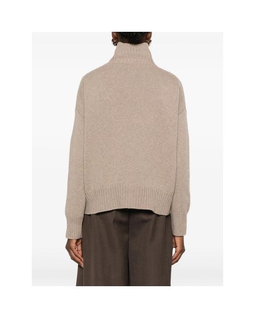 Aragona Natural Turtleneck Ribbed-Trim Sweater