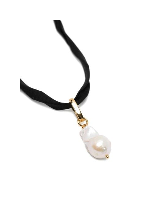 Carven Metallic Talisma Pearl Tie Necklace