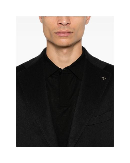 Tagliatore Black Single-Breasted Buttoned Blazer for men