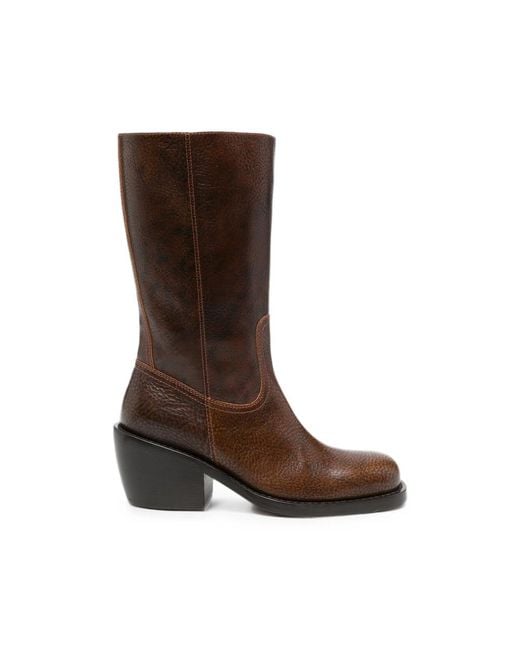 Dries Van Noten Brown Grainy Leather Boots