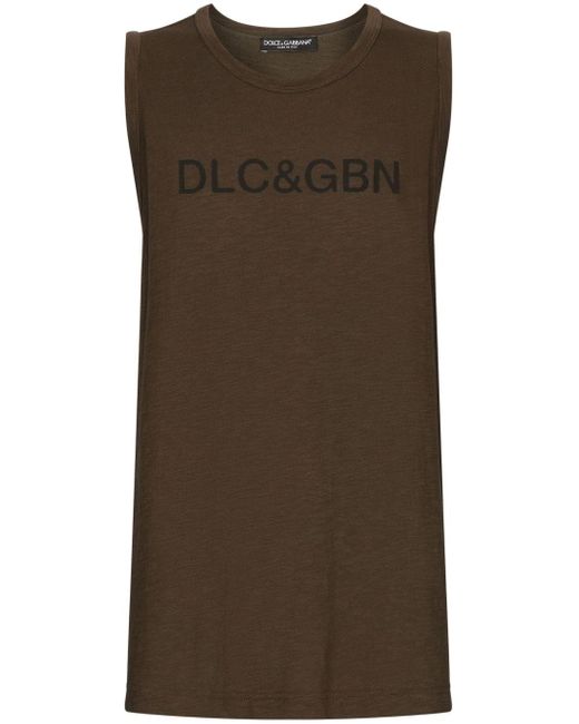 Dolce & Gabbana Brown Logo-Print Cotton Tank Top for men