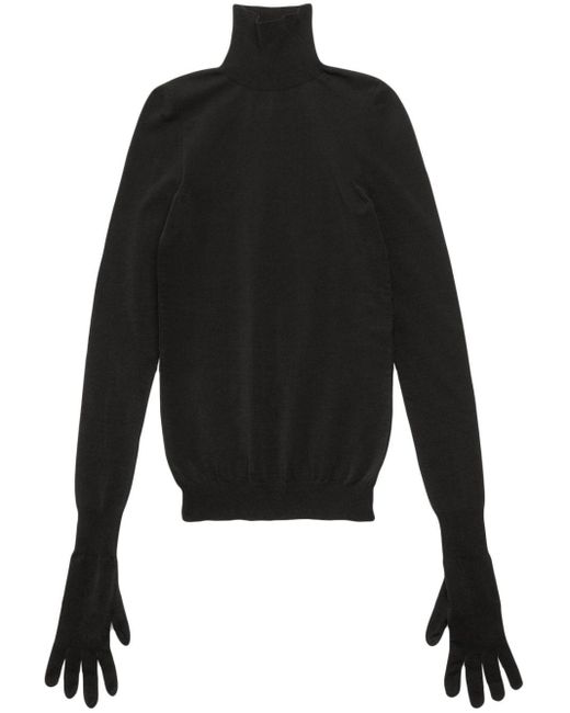 Balenciaga Black Stretch-Design Gloves Knitted Jumper