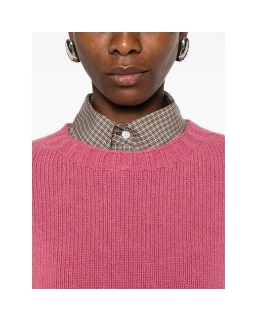 Aragona Pink Ribbed-Knit Crew-Neck Sweater