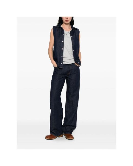 7 For All Mankind Blue Sleeveless Snap-Button Shirt