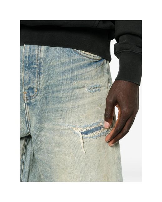 Purple Brand Blue Distressed Raw-Cut Shorts for men