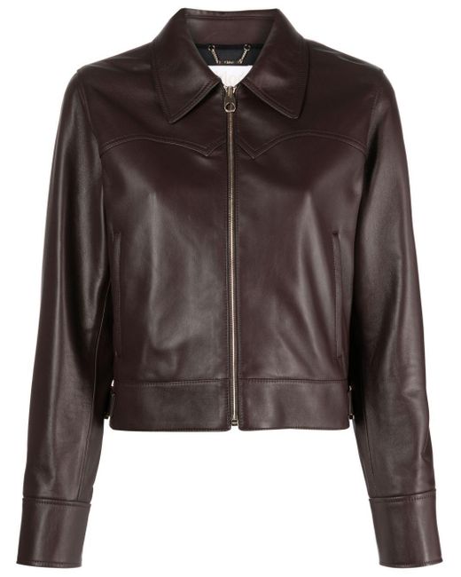 Chloé Black Spread-Collar Leather Jacket