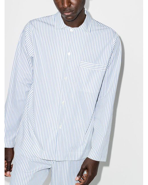 Tekla Blue Striped Poplin Pajama Shirt