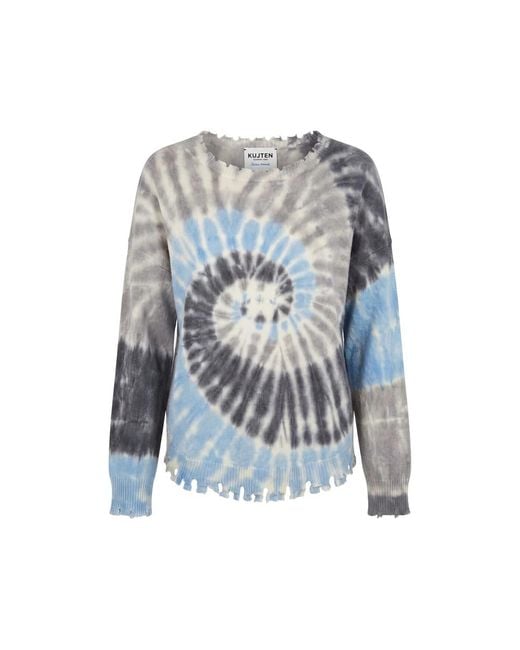 Kujten Blue Cashmere Tie-Dye Distressed-Effect Sweater