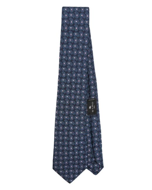 Etro Blue Paisley Patterned-Jacquard Silk Tie for men