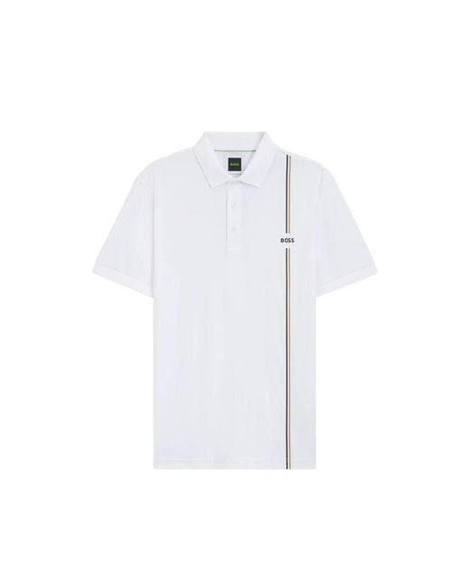 Boss White Logo-Print Polo Shirt for men