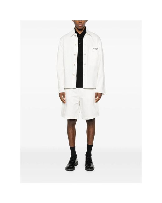 Givenchy White Embroidered-Logo Chest-Pocket Denim Jacket for men