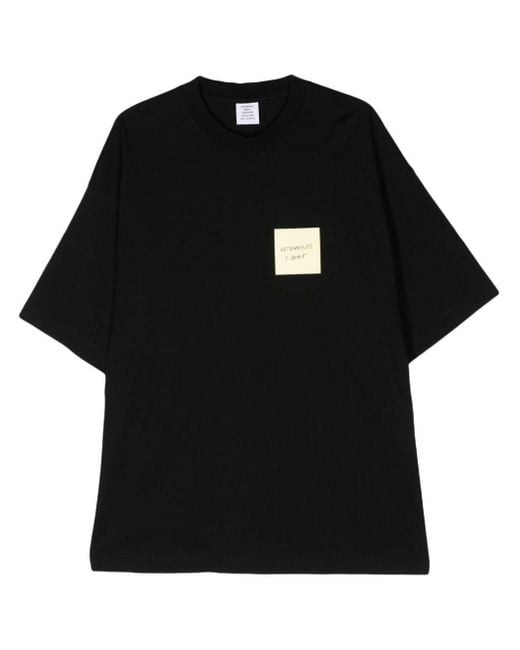 Vetements Black Graphic-Print Cotton T-Shirt for men