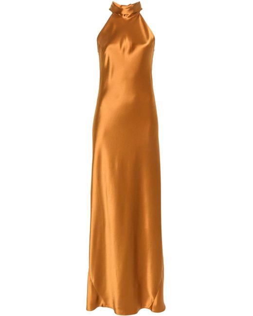 Galvan Brown Sienna Satin-Weave Maxi Dress