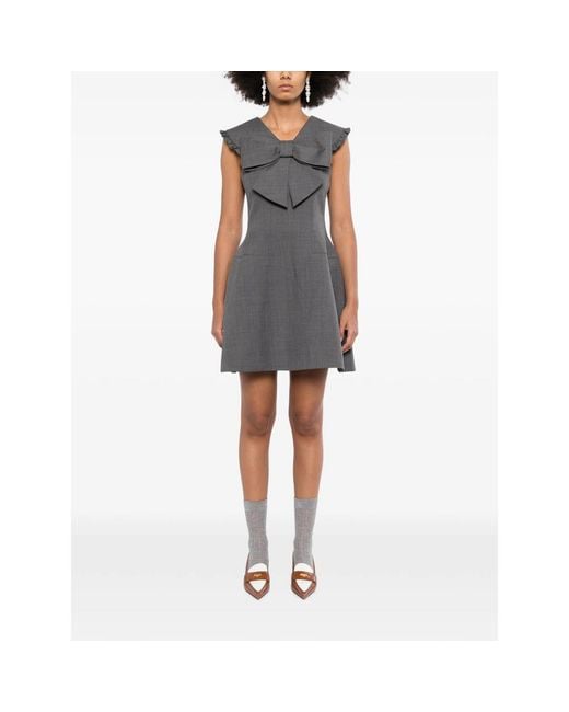 ShuShu/Tong Gray Bow-Detail Ruffled-Shoulder Dress