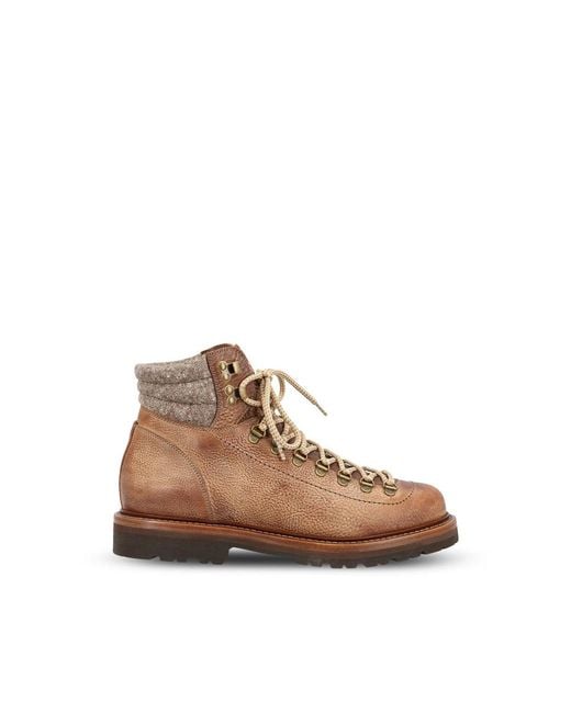 Brunello Cucinelli Brown Grained Calfskin Mountain-Style Boots With Wool And Cashmere Insert for men