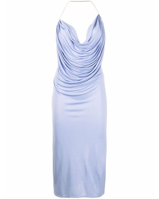 Loewe (VIP) Chain-embellished Cowl-neck Silk Dress in Blue | Lyst