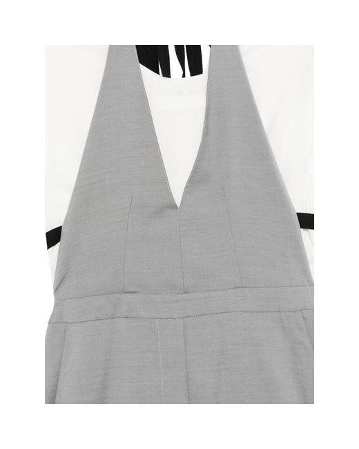 Tela Gray V-Neck Halterneck Midi Dress