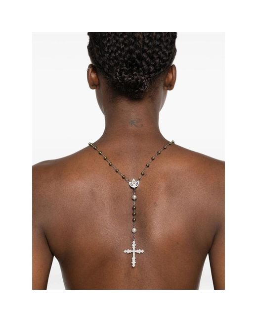 DARKAI Metallic Beaded Embellished-Cross Necklace for men