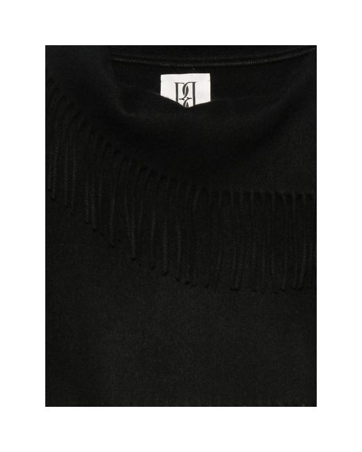 By Malene Birger Black Fringe-Trimmed Embroidered-Logo Scarf