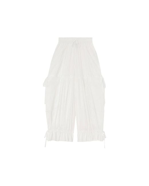 Ganni White Ruffled Drawstring Trousers