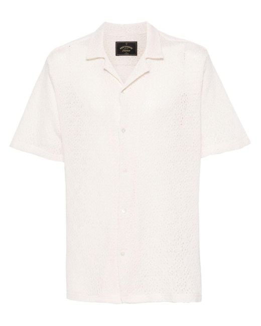 Portuguese Flannel White Camp-Collar Pointelle-Knit Shirt for men