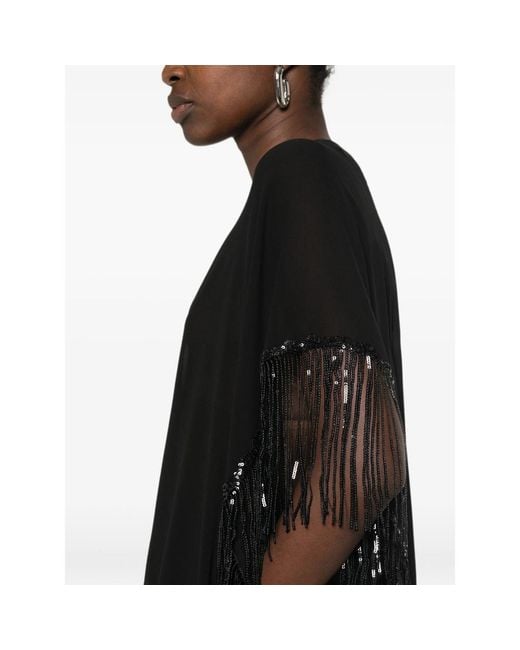 DE SANTIS Black Sequin-Embellished Fringed Cape