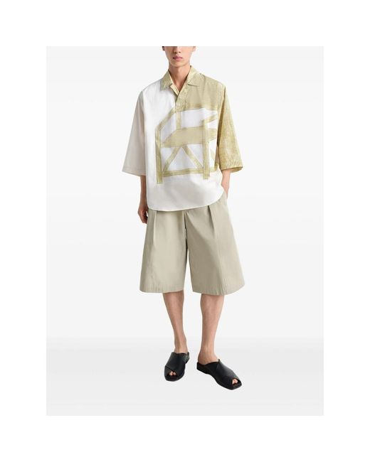Lemaire White Pleated Bermuda Shorts for men