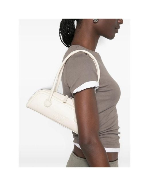 MARGE SHERWOOD White Embossed-Logo Leather Tote Bag