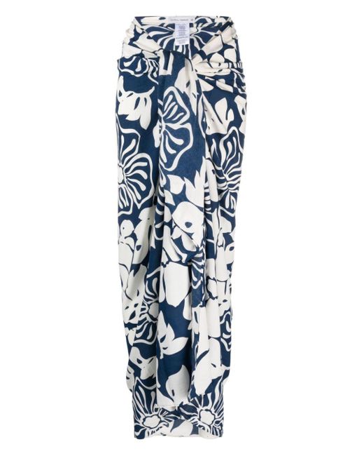 Faithfull The Brand Blue Knot-Detail Floral-Print Skirt
