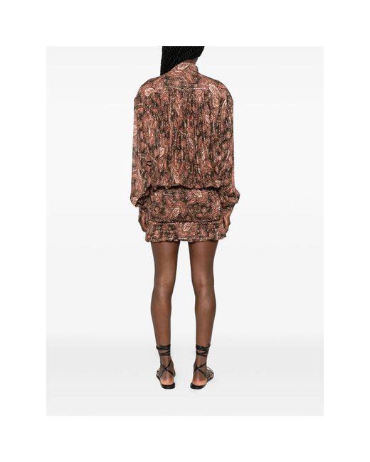ANDAMANE Brown Paisley-Print Ruffled Dress