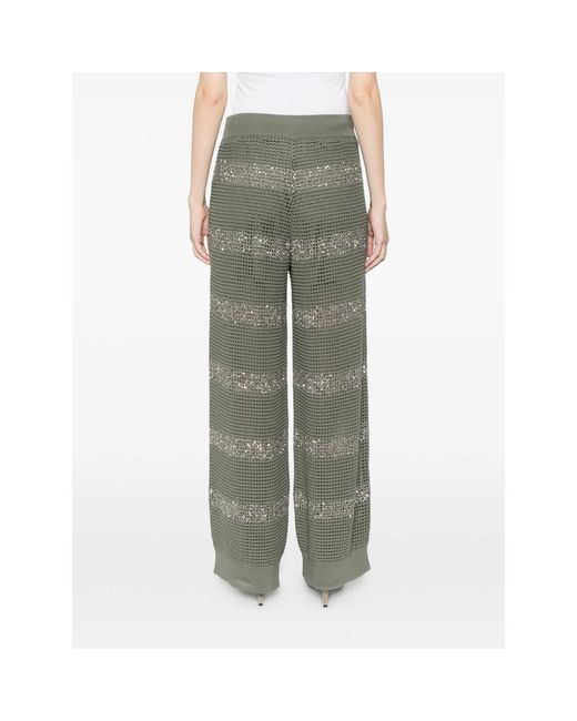 Brunello Cucinelli Gray Sequin Striped Trousers