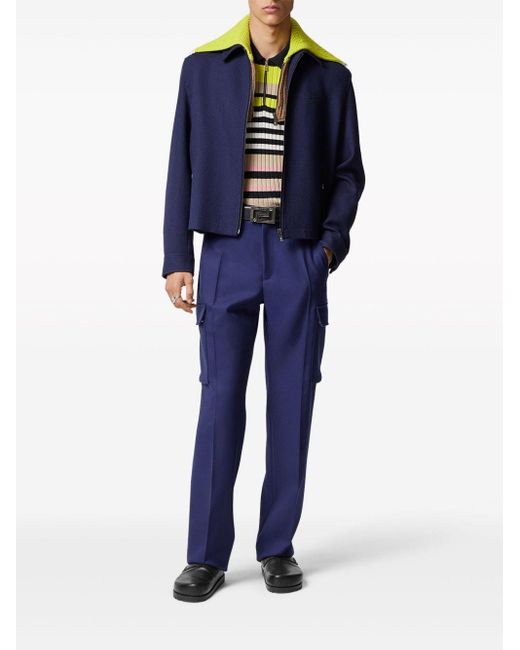 Versace Blue Mid-Rise Virgin-Wool Cargo Trousers for men