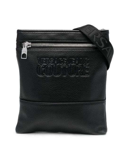 Versace Jeans Black Logo-debossed Messenger Bag for men