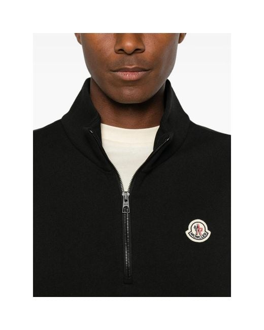 Moncler Black Logo-Patch Half-Zip Sweatshirt for men