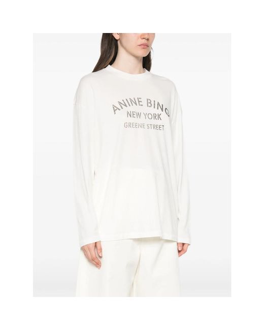 Anine Bing White Logo-Print Long-Sleeve T-Shirt