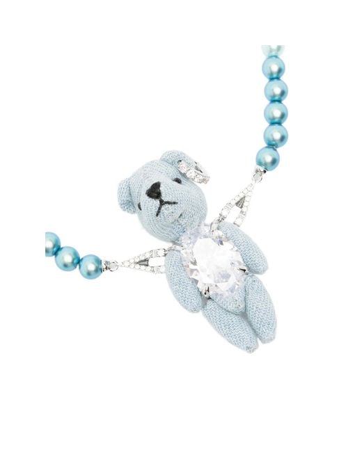 YVMIN Blue Bear-Pendant Beaded Necklace
