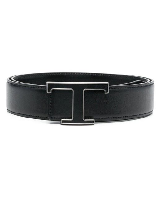 Tod's Black Calf Leather T Timeless Belt for men