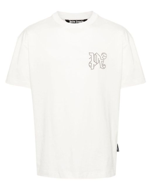 Palm Angels White Stud-Logo T-Shirt for men