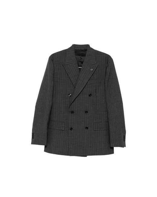 Lardini Black Pinstripe-Pattern Double-Breasted Blazer for men